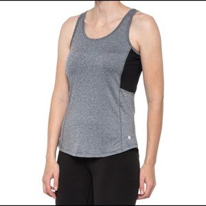 Heather Gray and Black Sleeveless Athletic Tank Top with Scoop Neckline